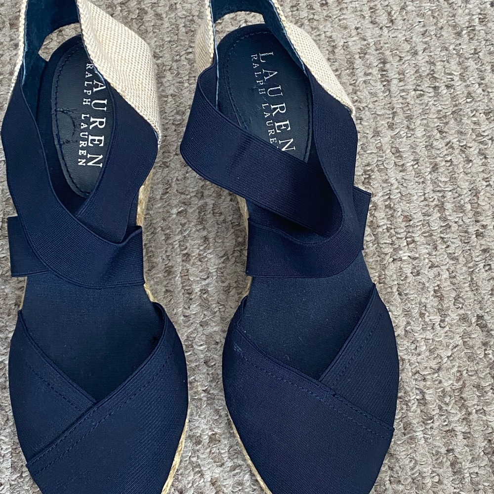 Ralph Lauren Navy and Tan Wedges Espadrilles - Picture 4 of 6